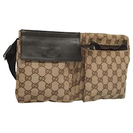 Gucci-GUCCI GG Canvas Waist bag Beige Silver 28566 Auth 119630-Silvery,Beige