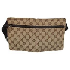 Gucci-GUCCI GG Canvas Waist bag Beige Silver 28566 Auth 119630-Silvery,Beige
