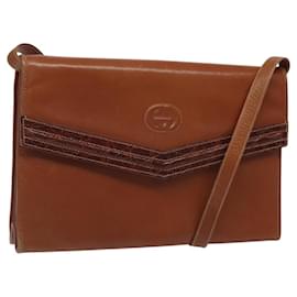 Gucci-GUCCI Shoulder Bag Leather Brown Gold Auth BA1062-Brown,Golden