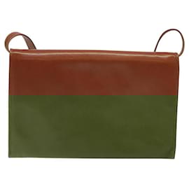 Gucci-GUCCI Shoulder Bag Leather Brown Gold Auth BA1062-Brown,Golden