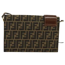 Fendi-FENDI Zucca Canvas Shoulder Bag Brown Black gold Auth 118127-Brown,Black,Golden