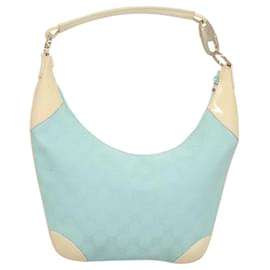 Gucci-GUCCI GG Canvas Shoulder Bag Light Blue Gold 001 4158 Auth 120032-Golden,Light blue