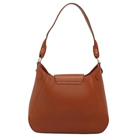 Salvatore Ferragamo-Salvatore Ferragamo Gancini Shoulder Bag Leather Brown Gold Auth 116357-Brown,Golden