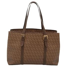 Fendi-FENDI Zucchino Canvas Tote Bag Beige Gold Auth ep8686-Beige,Golden