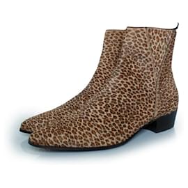 Autre Marque-Celine, SS19 calf hair leather leopard boots-Brown