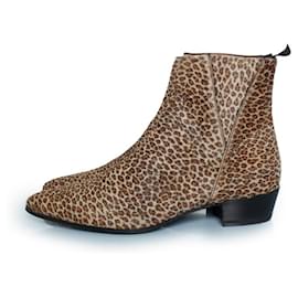 Autre Marque-Celine, SS19 calf hair leather leopard boots-Brown