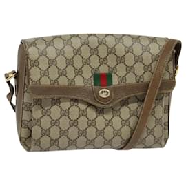 Gucci-GUCCI GG Supreme Web Sherry Line Bag PVC Beige Gold 904 02 084 Auth BA1032-Beige,Golden