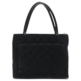 Chanel-CHANEL Standard Tote Bag Velor Black Gold CC Auth 119371-Black,Golden