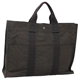 Hermès-HERMES Her Line MM Tote Bag Canvas Gray Silver Auth bs24609-Brown,Silvery