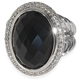 David Yurman-David Yurman Sterling Silver Onyx and Diamond Cocktail Ring-Other