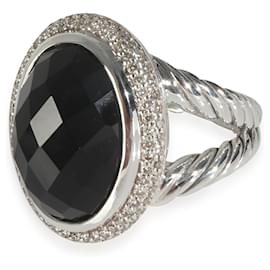 David Yurman-David Yurman Sterling Silver Onyx and Diamond Cocktail Ring-Other