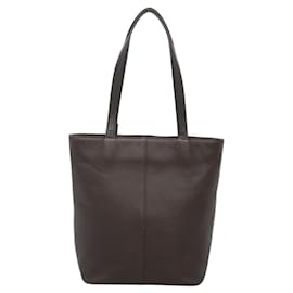 Burberry-BURBERRY Tote Bag Leather Dark Brown Auth 119314-Dark brown