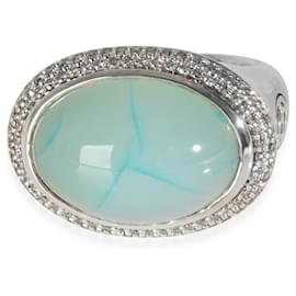 David Yurman-David Yurman Sterling Silver Chalcedony and Diamond Signature Oval Ring-Other