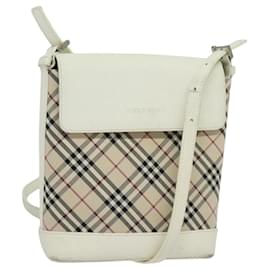 Burberry-BURBERRY Nova Check Shoulder Bag Canvas Beige Silver Auth 120041-Silvery,Beige