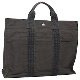 Hermès-HERMES Sac à main Her Line MM Toile Gris Argent Auth th5896-Marron,Argenté