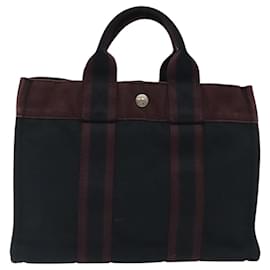Hermès-HERMES Fourre Tout PM Sac à Main Toile Noir Argent Auth ti3011-Noir,Argenté