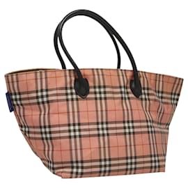 Burberry-BURBERRY Nova Check Blue Label Hand Bag Nylon Pink Auth ti2999-Pink