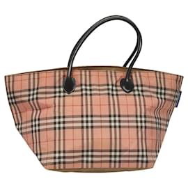 Burberry-BURBERRY Nova Check Blue Label Hand Bag Nylon Pink Auth ti2999-Pink