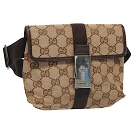 Gucci-GUCCI GG Canvas Waist bag Beige Silver 131236 Auth ep8703-Silvery,Beige
