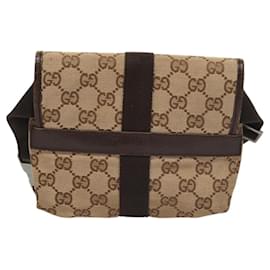 Gucci-GUCCI GG Canvas Waist bag Beige Silver 131236 Auth ep8703-Silvery,Beige