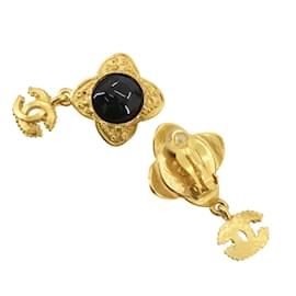 Chanel-Chanel Coco Mark Color Stone Swing Earrings-Black,Golden