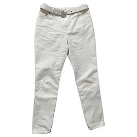 Vaqueros Chanel Blancos de Algodón con Cinturón Removible Talla 40 Blanco