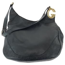 Gucci-GUCCI Guccissima Black Gold Hardware Leather Shoulder Tote Bag-Black