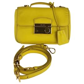 Prada-Prada Saffiano Yellow Leather Shoulder Bag-Yellow
