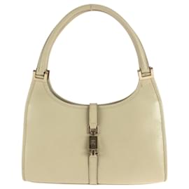Gucci-Gucci Jackie Ivory Gold Hardware Leather Shoulder Bag-Cream