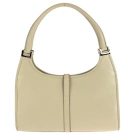 Gucci-Gucci Jackie Ivory Gold Hardware Leather Shoulder Bag-Cream