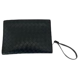 Bottega Veneta-Bottega Veneta Maxi Intrecciato Black Leather Clutch Bag-Black