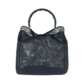 Gucci-Gucci Bamboo Mesh Black Nylon Tote Bag-Black