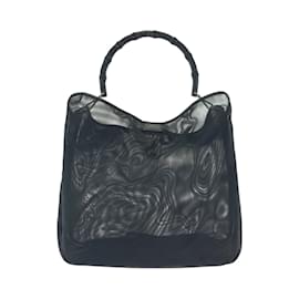Gucci-Gucci Bamboo Mesh Black Nylon Tote Bag-Black
