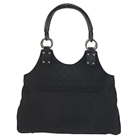 Gucci-Gucci Black GG Canvas Leather Shoulder Tote Bag-Black