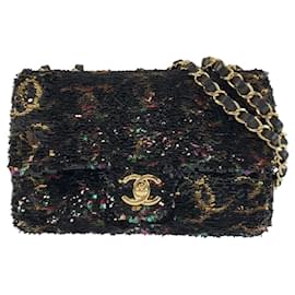 Chanel-Chanel Coco Mark Turnlock Sequin Shoulder Bag-Black,Multiple colors