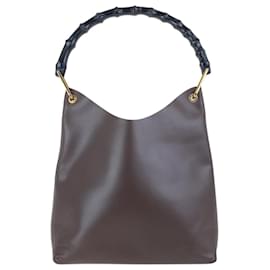 Gucci-Gucci Bamboo Brown Leather Shoulder Bag-Brown