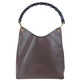 Gucci-Gucci Bamboo Brown Leather Shoulder Bag-Brown