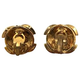 Chanel-Chanel Vintage Coco Mark Gold Metal Rhinestone Earrings-Golden