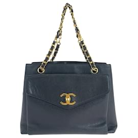 Chanel-Chanel Coco Mark Black Gold Hardware Tote Bag-Black