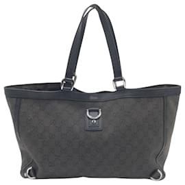 Gucci-Gucci Abby GG Pattern Gray Canvas Tote Bag-Brown