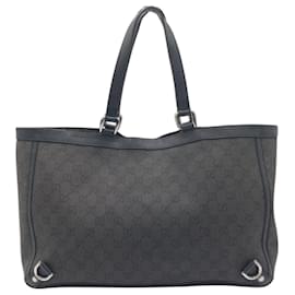 Gucci-Gucci Abby GG Pattern Gray Canvas Tote Bag-Brown