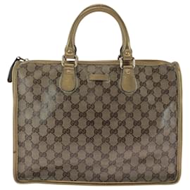 Gucci-Gucci GG Crystal Brown Gold Hardware Tote Bag-Brown,Golden