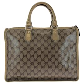 Gucci-Gucci GG Crystal Brown Gold Hardware Tote Bag-Brown,Golden
