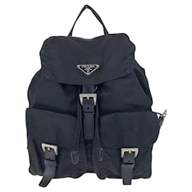 Prada-Prada Tessuto Triangle Logo Plate Backpack-Black
