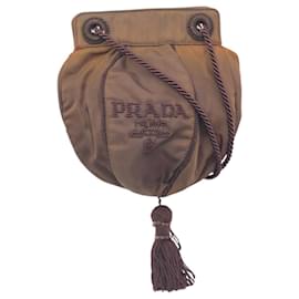 Prada-Prada Vintage Beaded Logo Brown Nylon Shoulder Bag-Brown