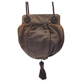 Prada-Prada Vintage Beaded Logo Brown Nylon Shoulder Bag-Brown