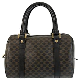 Céline-Celine Macadam Brown Black Gold Hardware Handbag-Brown,Black
