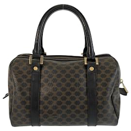 Céline-Celine Macadam Brown Black Gold Hardware Handbag-Brown,Black