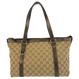 Gucci-Gucci Beige Khaki Brown GG Canvas Leather Tote Bag-Beige,Khaki