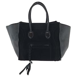 Céline-Celine Luggage Phantom Suede Leather Tote Bag-Black